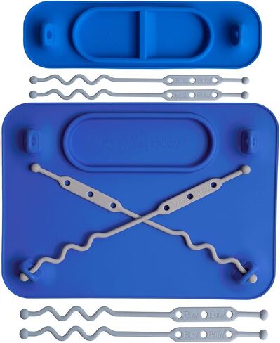 BUSY BABY Silicone Mat - Suction Cups, 4 Straps to Secure Baby Essentials, Self Feeding, Baby Led Weaning, Travel Sleeve Included (Tan) in Kuwait