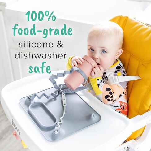 BUSY BABY Silicone Mat - Suction Cups, 4 Straps to Secure Baby Essentials, Self Feeding, Baby Led Weaning, Travel Sleeve Included (Tan) in Kuwait