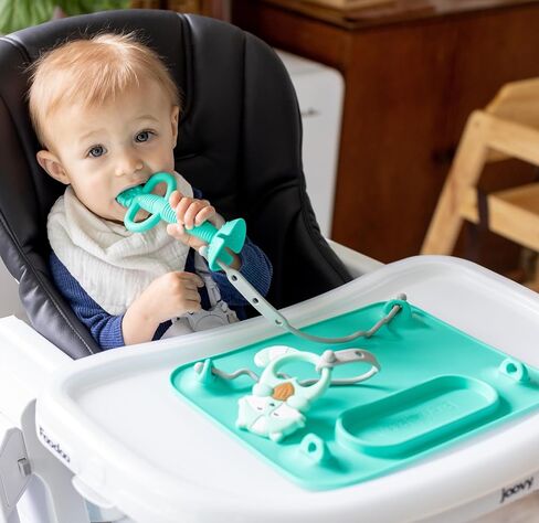 BUSY BABY Silicone Mat - Suction Cups, 4 Straps to Secure Baby Essentials, Self Feeding, Baby Led Weaning, Travel Sleeve Included (Tan) in Kuwait