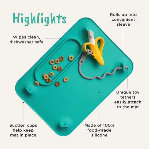 BUSY BABY Silicone Mat - Suction Cups, 4 Straps to Secure Baby Essentials, Self Feeding, Baby Led Weaning, Travel Sleeve Included (Tan) in Kuwait