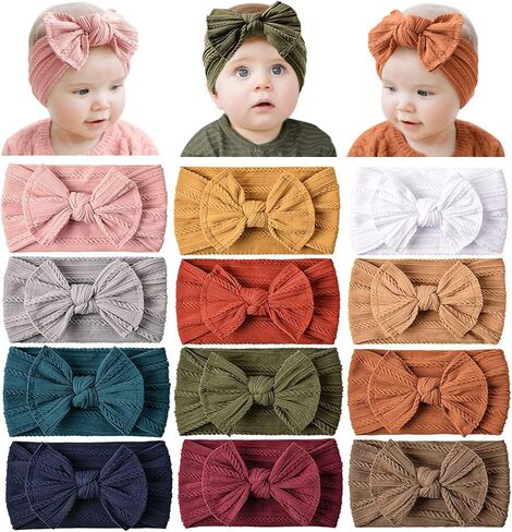 Prohouse 12 Pack Baby Nylon Headbands Hairbands Hair Bow Elastics Handmade Hair Accessories for Baby Girls Newborn Infant Toddlers Kids(Pink) in Saudi Arabia