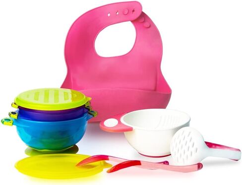 RyanLemon Baby Feeding Set, Baby Flatware Sets, Silicone Baby Led Weaning Set, Suction Plate and Bowl, Pocket Bib, Spoon Fork, Toddler Flatware Set for Babies 6 Months+, Pink in Saudi Arabia