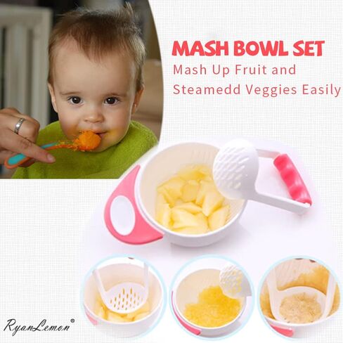 RyanLemon Baby Feeding Set, Baby Flatware Sets, Silicone Baby Led Weaning Set, Suction Plate and Bowl, Pocket Bib, Spoon Fork, Toddler Flatware Set for Babies 6 Months+, Pink in Saudi Arabia