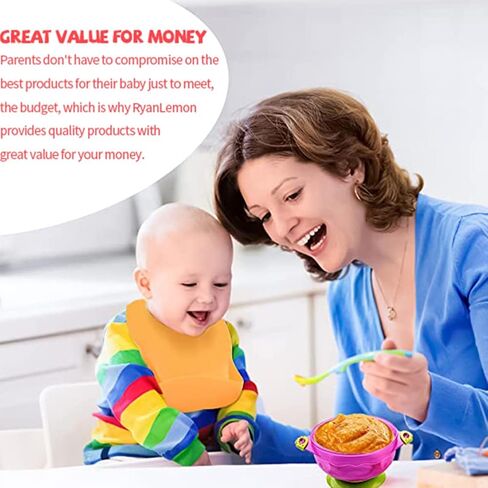 RyanLemon Baby Feeding Set, Baby Flatware Sets, Silicone Baby Led Weaning Set, Suction Plate and Bowl, Pocket Bib, Spoon Fork, Toddler Flatware Set for Babies 6 Months+, Pink in Saudi Arabia