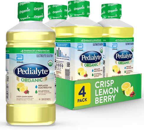 Pedialyte Organic Electrolyte Solution, Crisp Lemon Berry, 33.8 Fl. Oz (Pack of 4) in Saudi Arabia