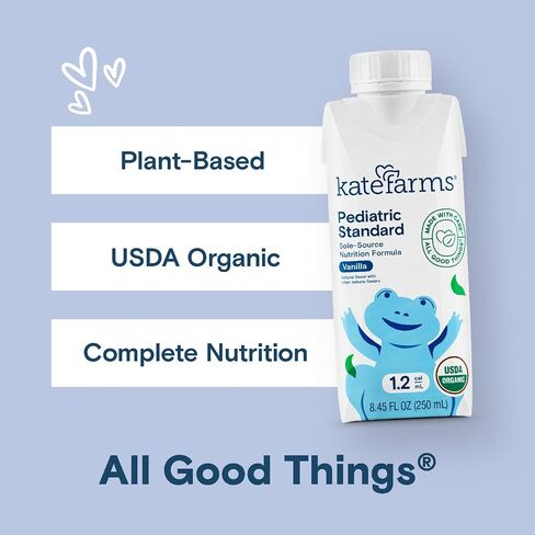 KATE FARMS عضوي للأطفال 1.2 مخفوق تغذية الفانيليا من مصدر وحيد، 12 جرام بروتين، 27 فيتامين ومعادن، بديل للوجبات عالية السعرات الحرارية، خالي من الغلوتين، 8.45 أونصة (12 عبوة) in Kuwait
