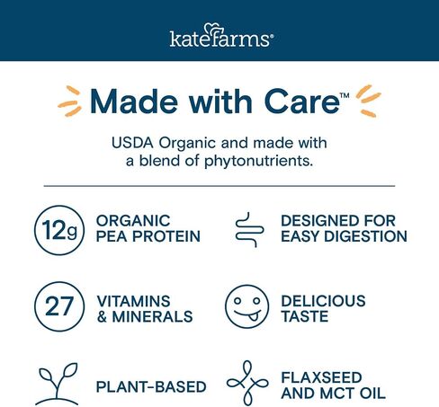 KATE FARMS عضوي للأطفال 1.2 مخفوق تغذية الفانيليا من مصدر وحيد، 12 جرام بروتين، 27 فيتامين ومعادن، بديل للوجبات عالية السعرات الحرارية، خالي من الغلوتين، 8.45 أونصة (12 عبوة) in Kuwait