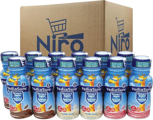 Niro Assortment | PediaSure Immune Support Shake 20 Pack | 5 Bottle Of Each Flavor Strawberry, Banana, Vanilla, and Chocolate Flavors| Protein Shake For Kids | 20 Pack | Niro Beverage Sleeve Included in Saudi Arabia