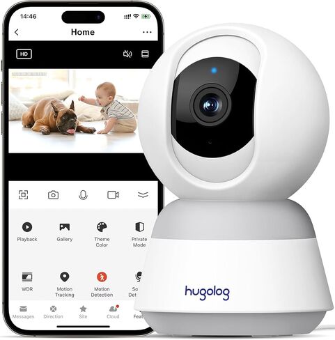 كاميرا Hugolog 3K 5MP للأمن الداخلي/الإمالة مع التركيز التلقائي، مثالية لمراقبة الأطفال/كاميرا الحيوانات الأليفة/أمن المنزل، رؤية ليلية ملونة بضوء النجوم، الذكاء الاصطناعي البشري/الحيوانات الأليفة، تقليل الضوضاء، سحابة الولايات المتحدة، تعمل مع Alexa in Kuwait