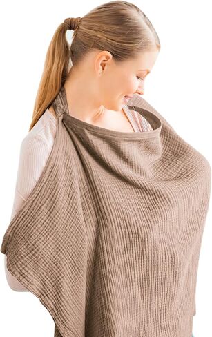 Konssy Muslin Nursing Cover Up for Breastfeeding with Rigid Hoop | 100% Cotton Nursing Apron, Lightweight & Breathable, Carseat Canopy, Breast Feeding Covers for Women (Summer Wheat) in Saudi Arabia