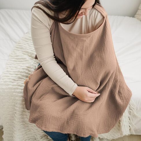 Konssy Muslin Nursing Cover Up for Breastfeeding with Rigid Hoop | 100% Cotton Nursing Apron, Lightweight & Breathable, Carseat Canopy, Breast Feeding Covers for Women (Summer Wheat) in Saudi Arabia