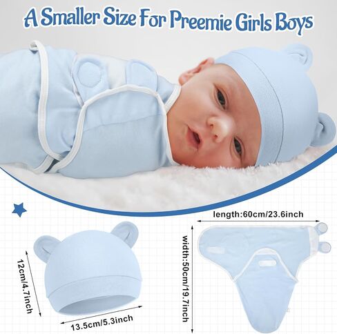 مجموعة من 4 قطع من بطانية Buryeah من Preemie مع قبعة للأطفال الأولاد والبنات بوزن 3-7 رطل من ملابس Preemie لحديثي الولادة (رمادي، نجمة) in Saudi Arabia