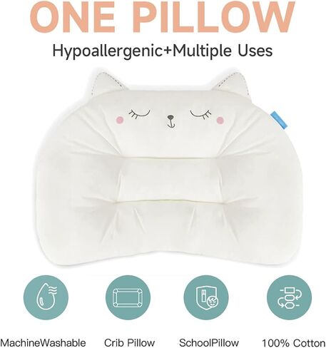 Choc chick Toddler Pillow,20X14inches Machine Washable Soft Hypoallergenic Kids Pillows,Child Cute Animal Perfect Toddler Pillows for Sleeping 2 Year Old (Cat) in Saudi Arabia