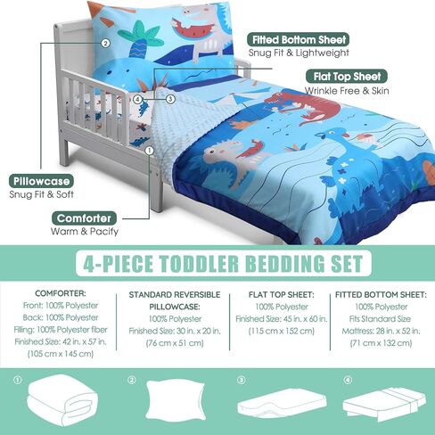 ACRABROS Toddler Bedding Set-4 Pieces Toddler Bedding Sets for Girls Boys Includes Comforter Fitted Sheet Flat Sheet and Reversible Pillowcase,Ultra Soft Toddler Bed Set,Blue Dinosaur in Saudi Arabia