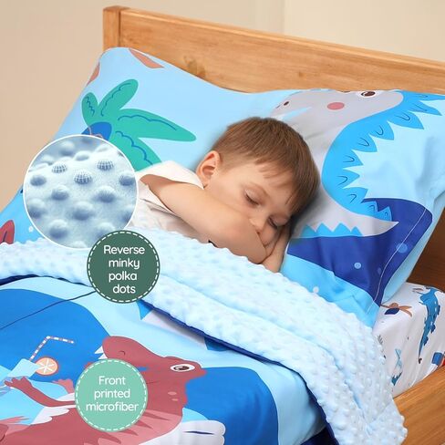 ACRABROS Toddler Bedding Set-4 Pieces Toddler Bedding Sets for Girls Boys Includes Comforter Fitted Sheet Flat Sheet and Reversible Pillowcase,Ultra Soft Toddler Bed Set,Blue Dinosaur in Saudi Arabia