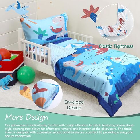 ACRABROS Toddler Bedding Set-4 Pieces Toddler Bedding Sets for Girls Boys Includes Comforter Fitted Sheet Flat Sheet and Reversible Pillowcase,Ultra Soft Toddler Bed Set,Blue Dinosaur in Saudi Arabia