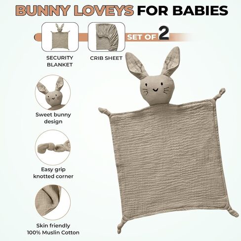 100% Cotton Muslin Crib Bedding Set – Beige Fitted Crib Sheet & Security Baby Blanket | Newborn Essentials, Baby Bed, Baby Boy/Baby Girl Toys, Toddler Essentials, Baby Registry in Saudi Arabia