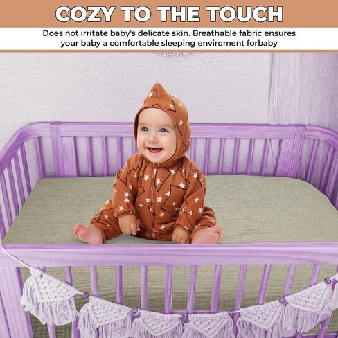100% Cotton Muslin Crib Bedding Set – Beige Fitted Crib Sheet & Security Baby Blanket | Newborn Essentials, Baby Bed, Baby Boy/Baby Girl Toys, Toddler Essentials, Baby Registry in Saudi Arabia