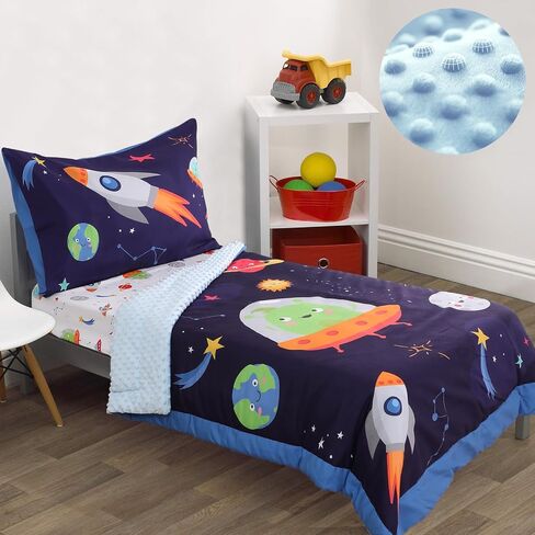 ACRABROS Toddler Bedding Set-4 Pieces Toddler Bedding Sets for Girls Boys Includes Comforter Fitted Sheet Flat Sheet and Reversible Pillowcase,Ultra Soft Toddler Bed Set,Blue Dinosaur in Saudi Arabia