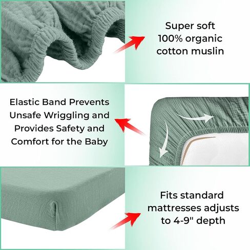 100% Cotton Muslin Crib Bedding Set – Beige Fitted Crib Sheet & Security Baby Blanket | Newborn Essentials, Baby Bed, Baby Boy/Baby Girl Toys, Toddler Essentials, Baby Registry in Saudi Arabia