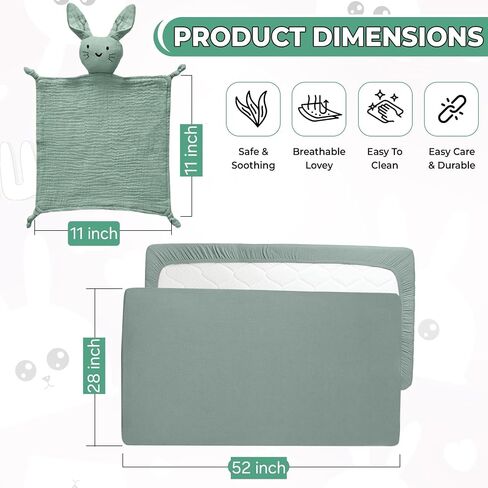 100% Cotton Muslin Crib Bedding Set – Beige Fitted Crib Sheet & Security Baby Blanket | Newborn Essentials, Baby Bed, Baby Boy/Baby Girl Toys, Toddler Essentials, Baby Registry in Saudi Arabia