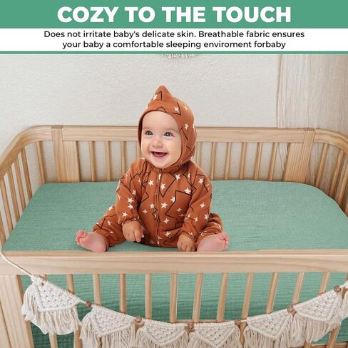 100% Cotton Muslin Crib Bedding Set – Beige Fitted Crib Sheet & Security Baby Blanket | Newborn Essentials, Baby Bed, Baby Boy/Baby Girl Toys, Toddler Essentials, Baby Registry in Saudi Arabia