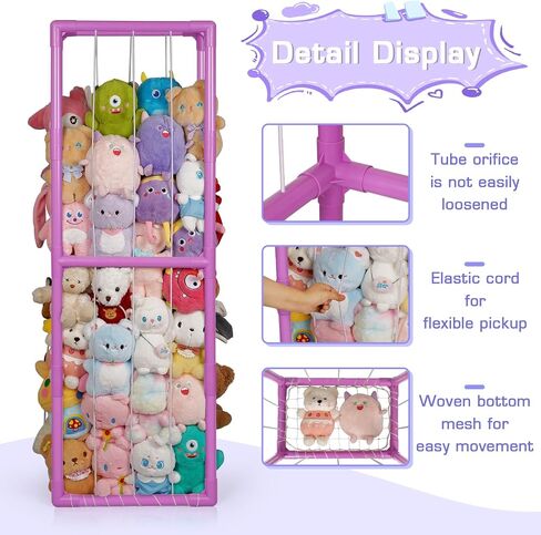 Stuffed Animal Storage Zoo Holder Space Save, PVC Stuffed Animal Organizer | Vertical Plush Toy Organizer with Elastic Band and Net, Large Capacity Stuffy Storage for Playroom Bedroom Nursery in Saudi Arabia