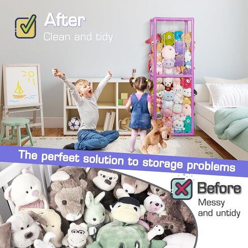 Stuffed Animal Storage Zoo Holder Space Save, PVC Stuffed Animal Organizer | Vertical Plush Toy Organizer with Elastic Band and Net, Large Capacity Stuffy Storage for Playroom Bedroom Nursery in Saudi Arabia