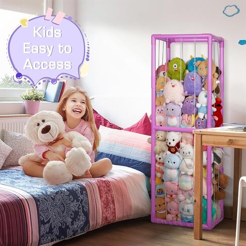 Stuffed Animal Storage Zoo Holder Space Save, PVC Stuffed Animal Organizer | Vertical Plush Toy Organizer with Elastic Band and Net, Large Capacity Stuffy Storage for Playroom Bedroom Nursery in Saudi Arabia