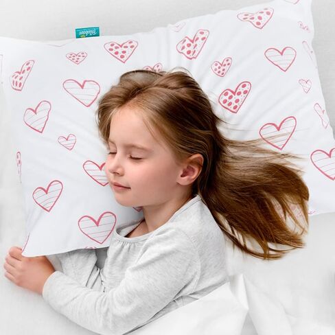 Biloban Organic Cotton Toddler Pillowcase 2 Pack, (Pillowcase Only) Kids Pillowcase for Sleeping Fit Pillow Sized 13"x 18" or 14"x19", Envelope Travel Pillowcase for Girl Boy, Gray Heart & White Star in Kuwait