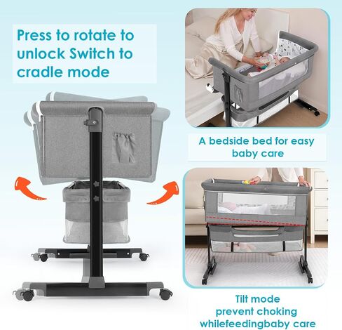 Baby Bassinet, Baby Basinet Bedside Sleeper, Easy to Fold Portable Crib Side Bassinet 2024new Style Girl/boy bassinets (Dark Gray) in Saudi Arabia