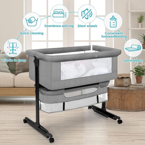 Baby Bassinet, Baby Basinet Bedside Sleeper, Easy to Fold Portable Crib Side Bassinet 2024new Style Girl/boy bassinets (Dark Gray) in Saudi Arabia