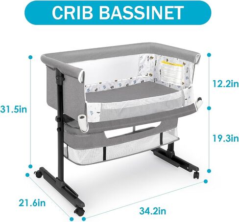 Baby Bassinet, Baby Basinet Bedside Sleeper, Easy to Fold Portable Crib Side Bassinet 2024new Style Girl/boy bassinets (Dark Gray) in Saudi Arabia