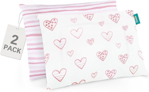 Biloban Organic Cotton 2 Pack Kids Toddler Pillowcase for Children Toddler Pillows 13"x 18" or 14"x19", Envelope Travel Toddler Pillow Cover Case (Pink Print) in Kuwait