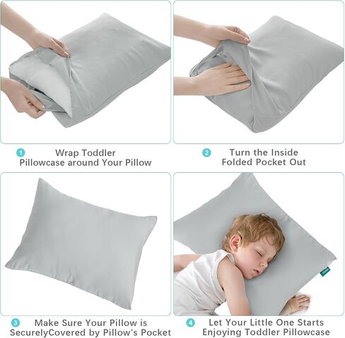 Biloban Organic Cotton 2 Pack Kids Toddler Pillowcase for Children Toddler Pillows 13"x 18" or 14"x19", Envelope Travel Toddler Pillow Cover Case (Pink Print) in Kuwait