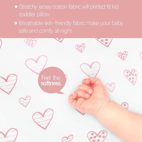 Biloban Organic Cotton 2 Pack Kids Toddler Pillowcase for Children Toddler Pillows 13"x 18" or 14"x19", Envelope Travel Toddler Pillow Cover Case (Pink Print) in Kuwait