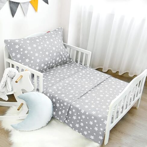 Moonsea Toddler Bed Sheets, 3 Piece Toddler Sheet Set, Soft Breathable Crib Bedding Set for Boys Includes a Flat Sheet, a Fitted Sheet, a Pillowcase, Grey Star in Saudi Arabia