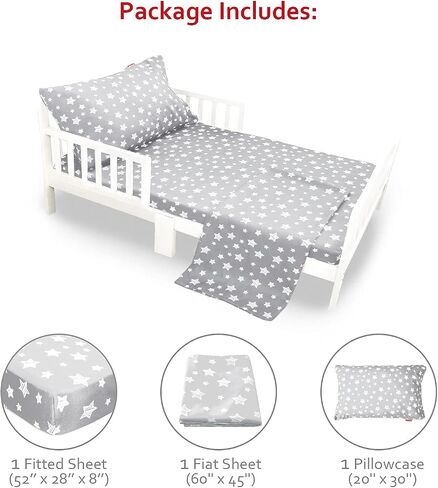 Moonsea Toddler Bed Sheets, 3 Piece Toddler Sheet Set, Soft Breathable Crib Bedding Set for Boys Includes a Flat Sheet, a Fitted Sheet, a Pillowcase, Grey Star in Saudi Arabia