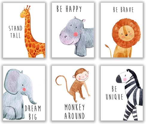 Throwback Traits Safari Nursery Decor - Baby Room Decor Animal Pictures for Nursery, Safari Decor, Baby Wall Decor, Nursery Wall Decor, Nursery Wall Art for Boys and Girls, Set of 6 – 8x10 (Safari) in Saudi Arabia