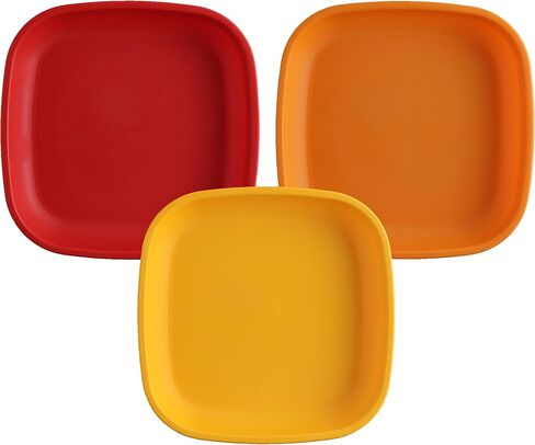 Re-Play Made in USA 7" Toddler Plates, Set of 3 Without Lid - 22 Oz. Deep-Walled and Stackable Plastic Plates, Dishwasher and Microwave Safe - 7.37" x 7.37" x 1.25" Kids Plates, True Blue in Kuwait