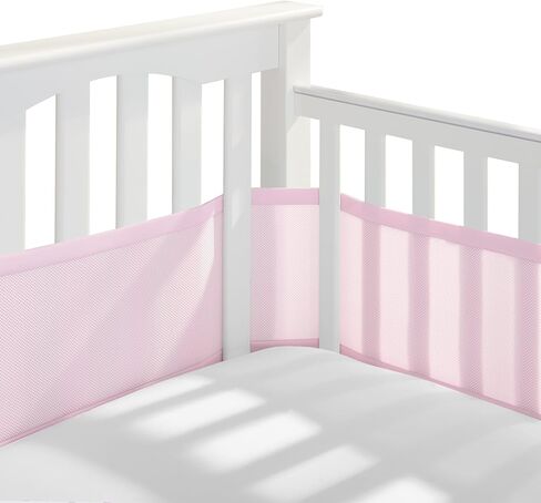BreathableBaby Breathable Mesh Liner for Full-Size Cribs, Classic 3mm Mesh, Light Pink (Size 4FS Covers 3 or 4 Sides) in Kuwait
