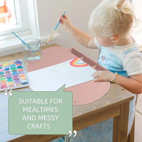 Silicone Placemat for Baby, Silicone Tablemats with Food Catching Pocket, Non-Slip Silicone Placemat for Restaurants Home Travel (Blush) in Saudi Arabia