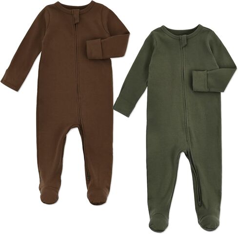 Aablexema Baby Pajamas with Feet and Mittens 2-Pack Zip Up Infant Cotton Long Sleeve Footies Sleep and Play in Saudi Arabia