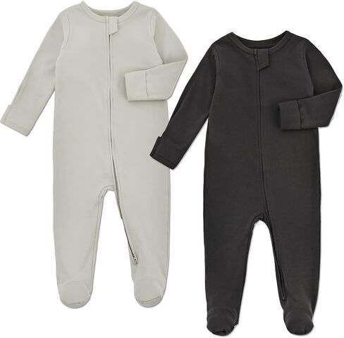 Aablexema Baby Pajamas with Feet and Mittens 2-Pack Zip Up Infant Cotton Long Sleeve Footies Sleep and Play in Saudi Arabia