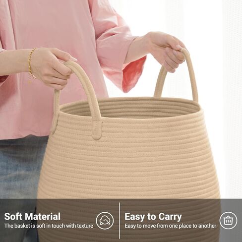 Extra Large Laundry Hamper Basket 105L Woven Blanket Basket, Brown & Black | Tall Clothes Hamper, Rope Wicker Laundry Basket, Storage Basket for Toys, Dirty Cothes in Bedroom, Living Room Organizer in Kuwait