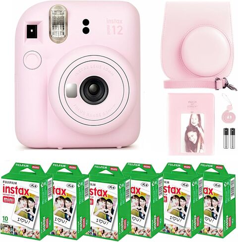 Fujifilm Instax Mini 12 Camera with Fujifilm Instant Mini Film (60 Sheets) Bundle with Deals Number One Accessories Including Carrying Case, Photo Album, Stickers (Clay White) in Kuwait