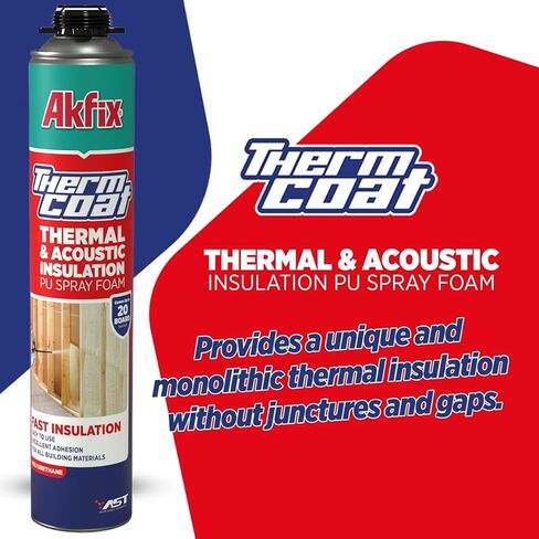 رذاذ رغوي عازل من Akfix Thermcoat (40 قدم لوح) - رذاذ رغوي عازل للجدار والعلية، إسفنج متمدد من البولي يوريثين، طقم عزل رغوي لرش الخلايا المغلقة، مسدس ومنظف غير متضمن | 2 حزمة in Saudi Arabia