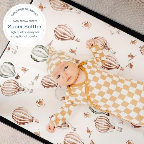 GRSSDER Pack n Play Sheets Fitted 3 Pack، حزمة متماسكة من الجيرسي فائقة النعومة وقابلة للتمدد وملاءات اللعب، مرتبة عالمية محمولة / صغيرة لسرير الأطفال مريحة وآمنة، نمط محايد لطباعة السيارات in Kuwait