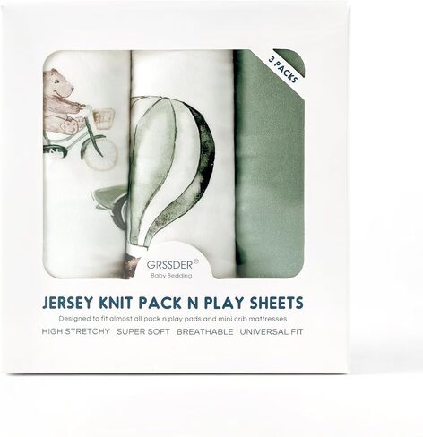 GRSSDER Pack n Play Sheets Fitted 3 Pack، حزمة متماسكة من الجيرسي فائقة النعومة وقابلة للتمدد وملاءات اللعب، مرتبة عالمية محمولة / صغيرة لسرير الأطفال مريحة وآمنة، نمط محايد لطباعة السيارات in Kuwait
