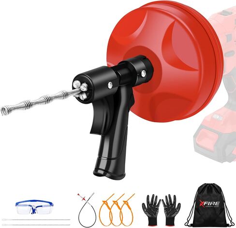 35FT Drain Auger, 10-In-1 Double Mode Drain Snake Tool, Professinal Plumbing Snake, Drain Snake with Safety Glasses and Gloves, Hair Removal Tool with Cleaning Brush [Upgraded 4.0] in Saudi Arabia